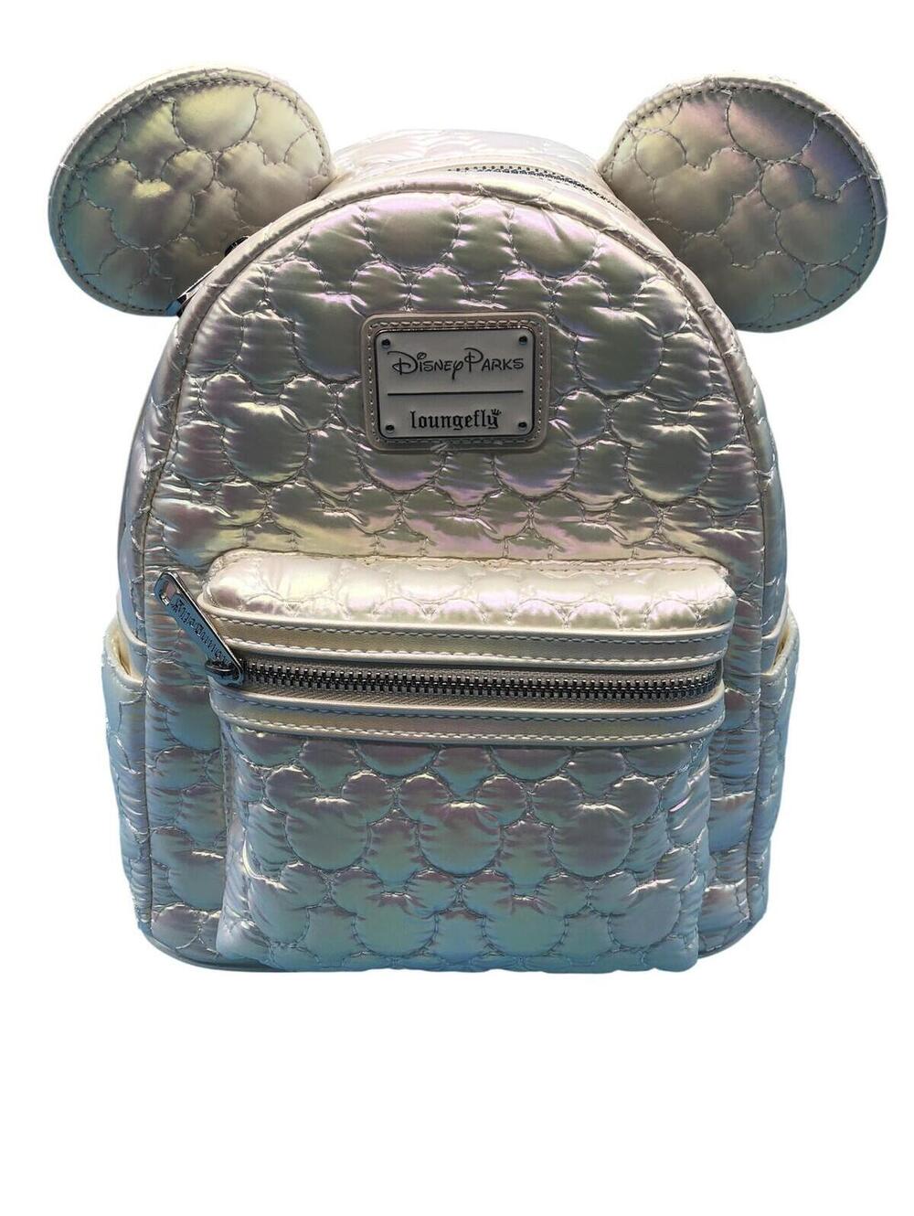 Disney Parks Loungefly Mini Backpack Womens White Mickey Ears Iridescent Pearl